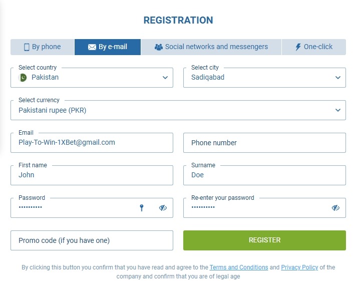 Registration form