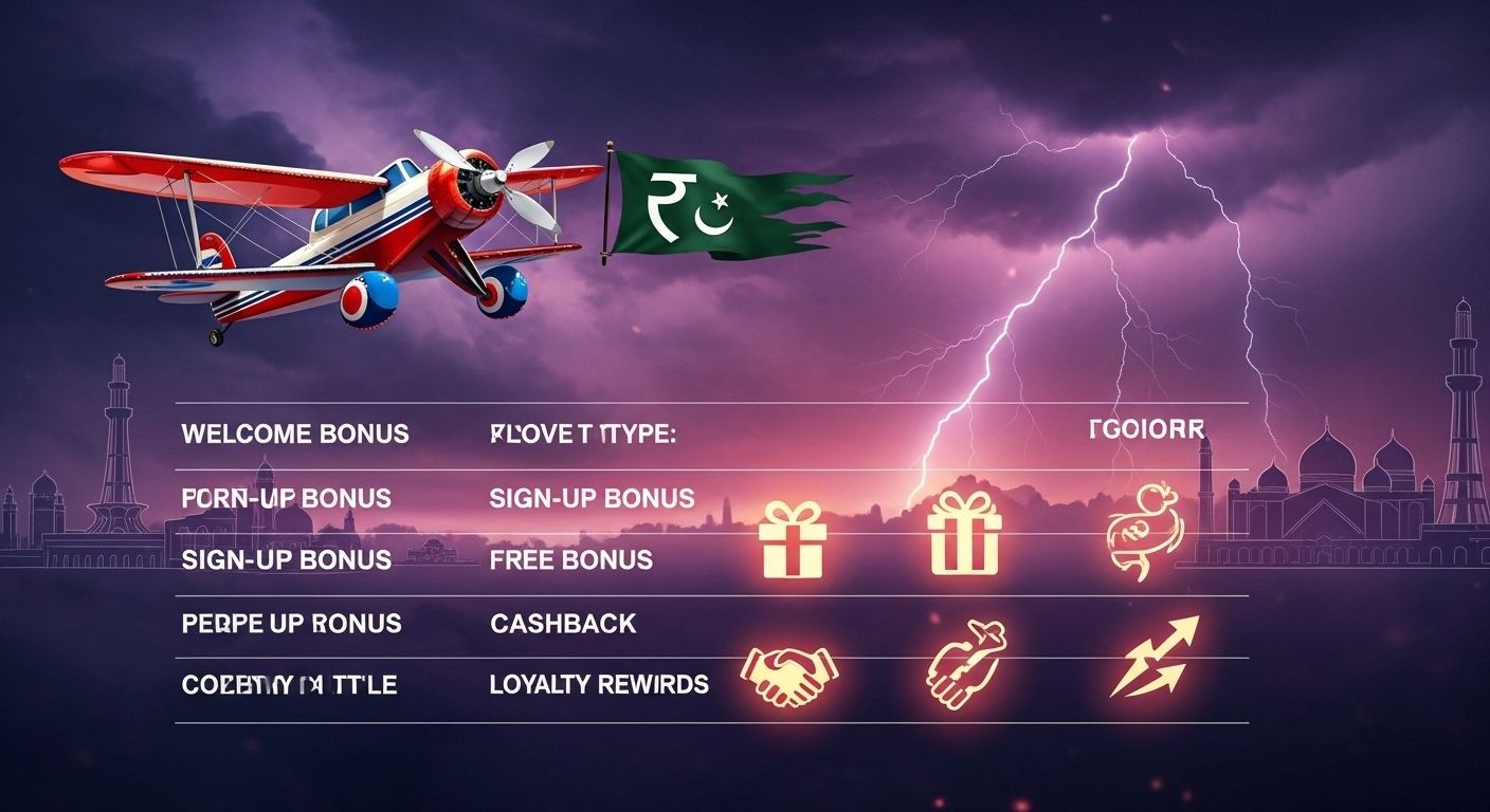 Visual representation of Aviator bonus types with PKR and Pakistani landmarks