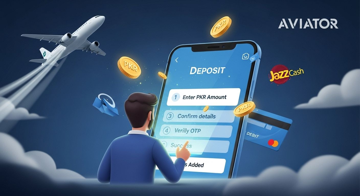 Aviator plane with PKR deposit success banner, payment icons, and Pakistan flag