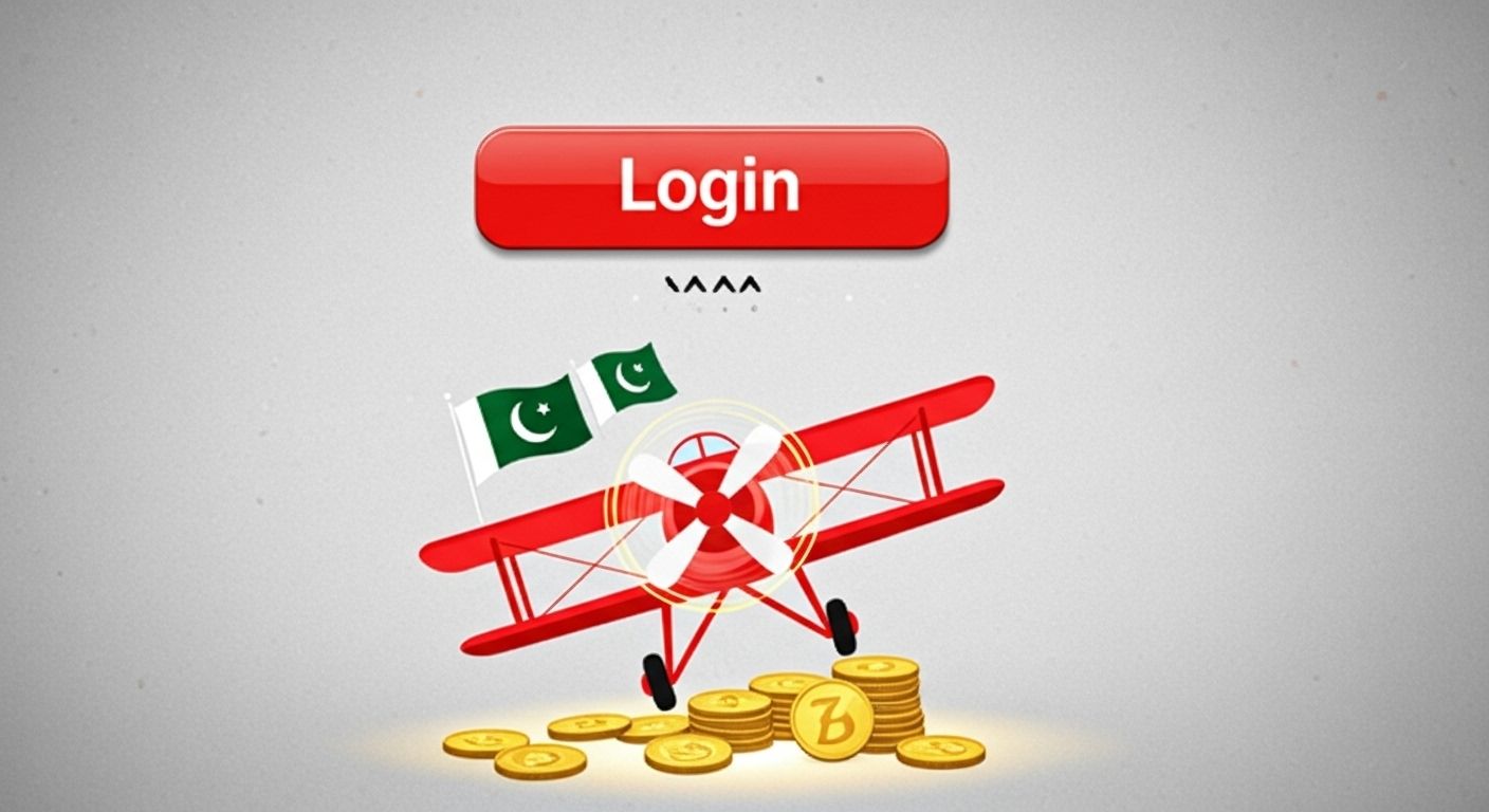 Poster with Aviator login button, PKR coin path, and Pakistan flag ribbon.